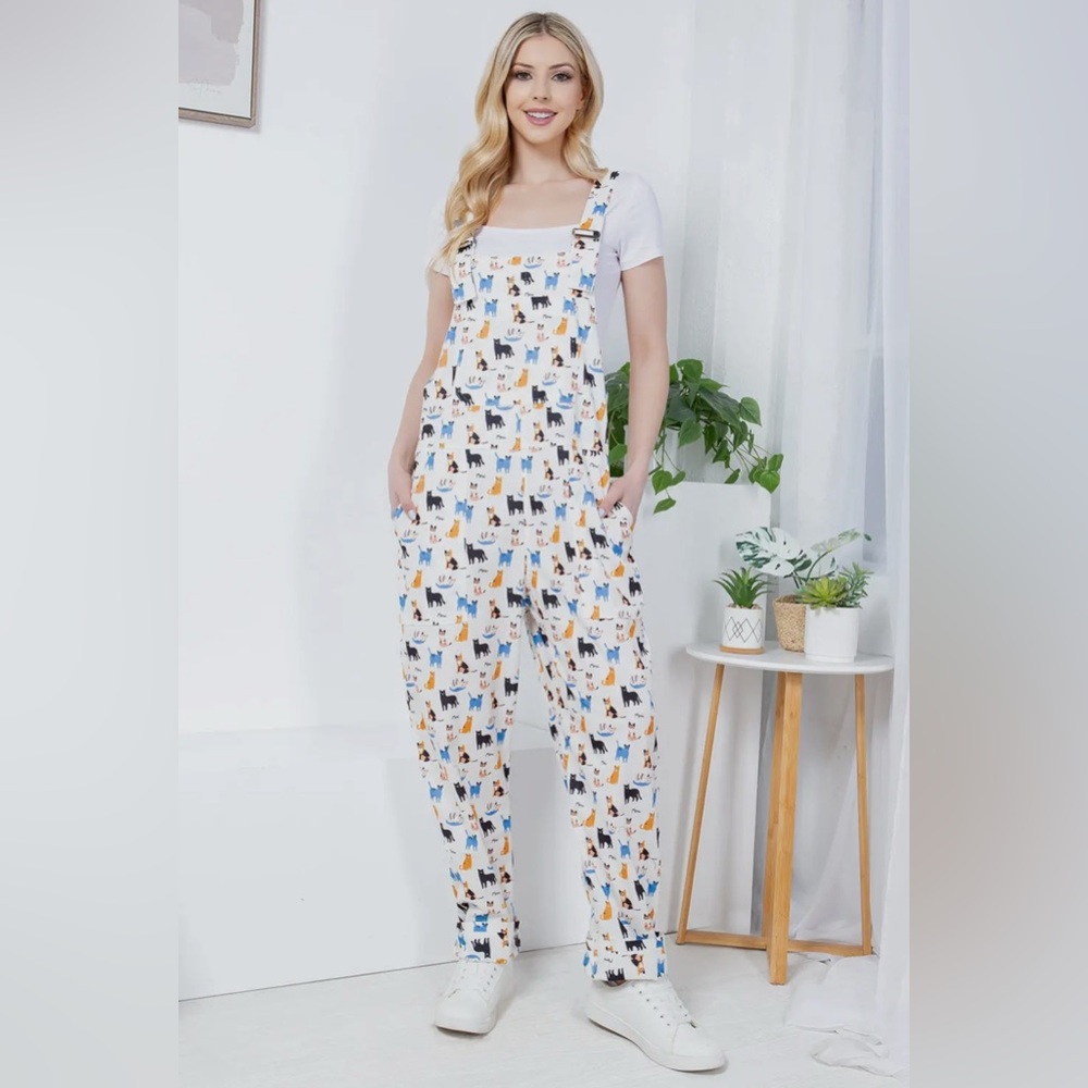 LA Soul Cat Print Corduroy Overalls Women’s Plus 1X NWT Pockets Soft Corduroy